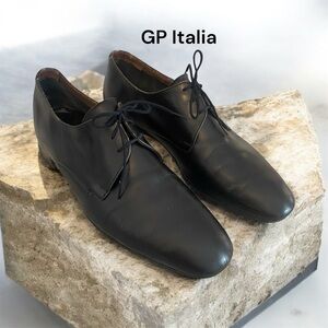 GP Italia Plain Toe Derby Shoes – Black Leather – Made in Italy SZ 8.5